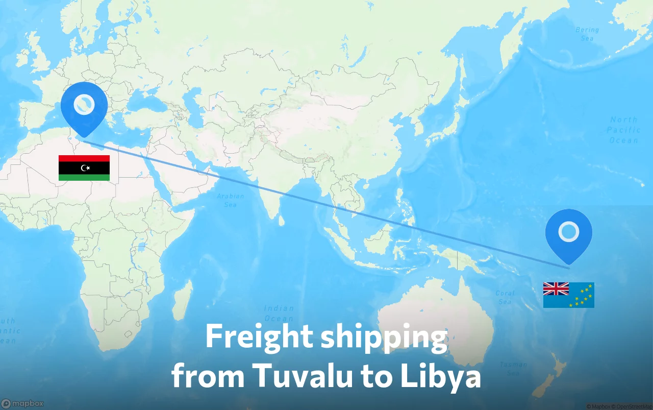 Shipping route from Tuvalu to Libya