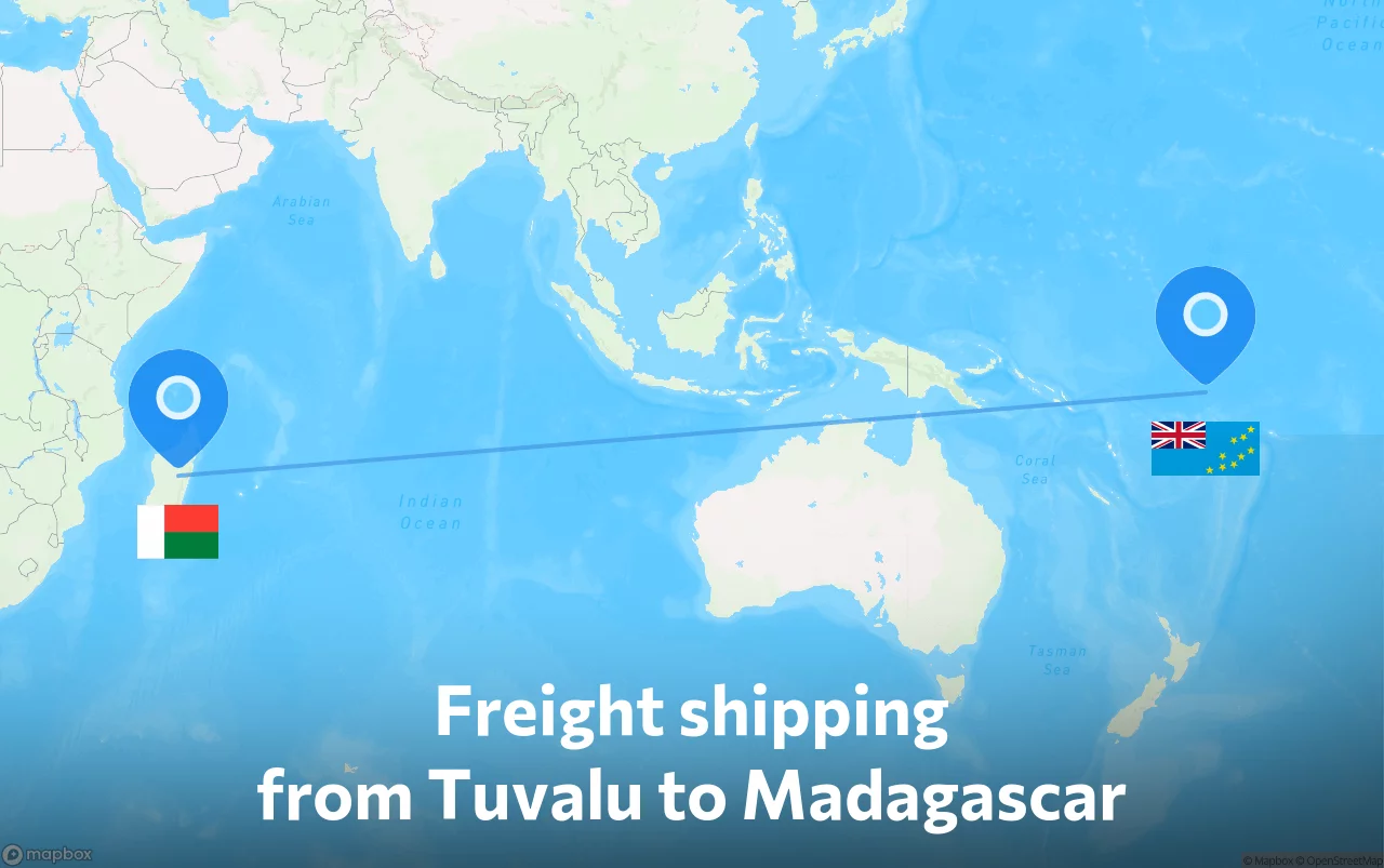 Shipping route from Tuvalu to Madagascar