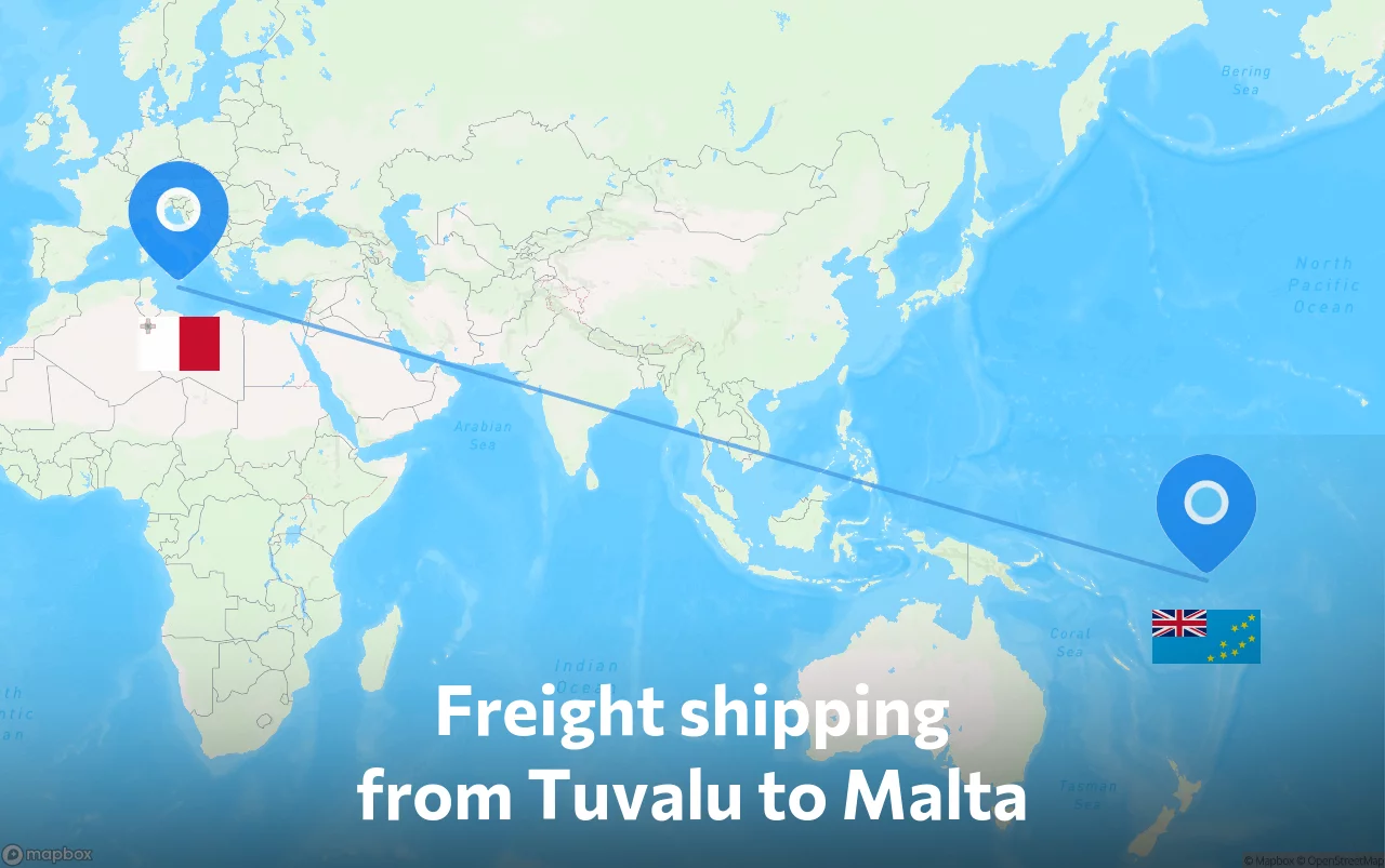Shipping route from Tuvalu to Malta