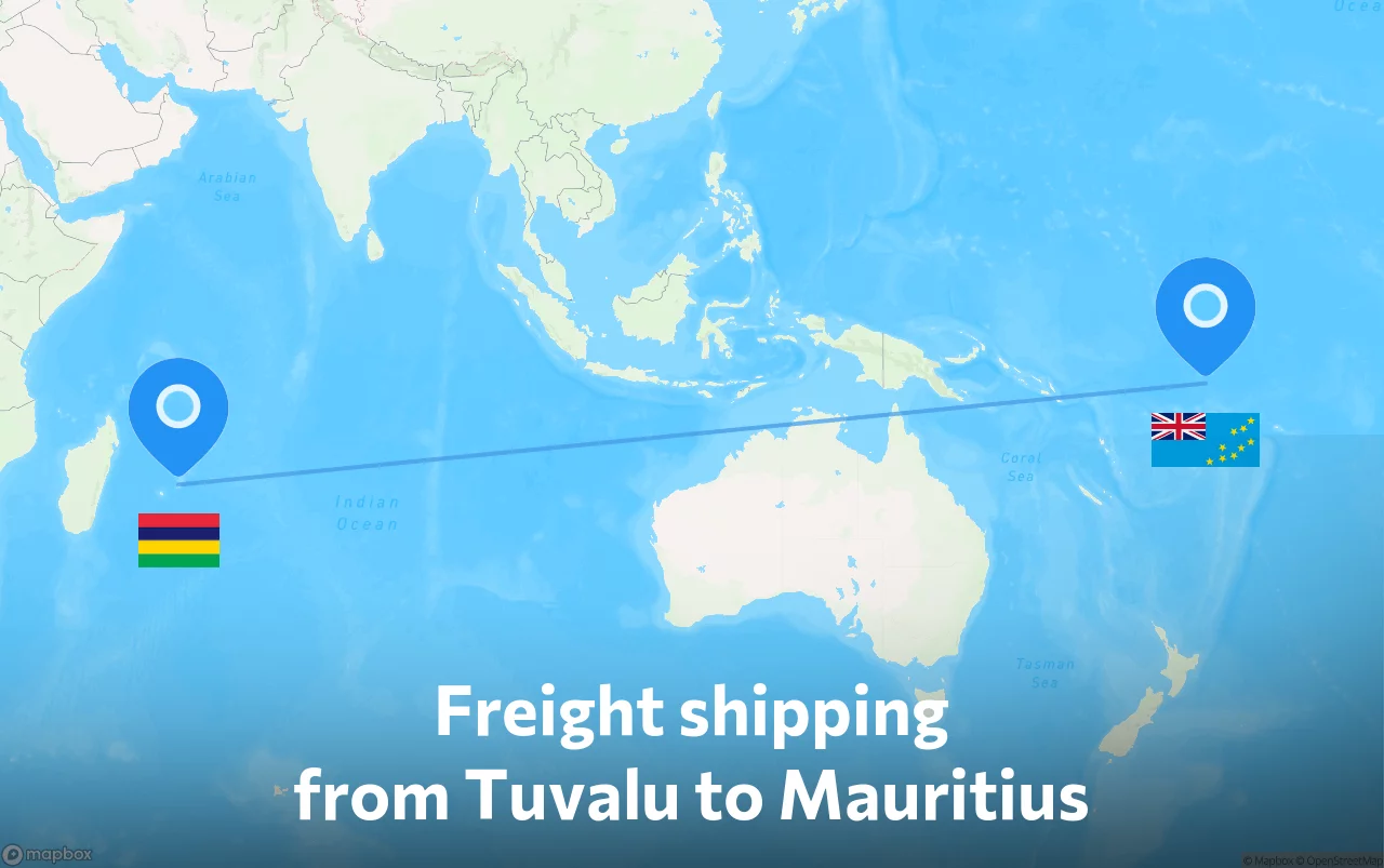 Shipping route from Tuvalu to Mauritius