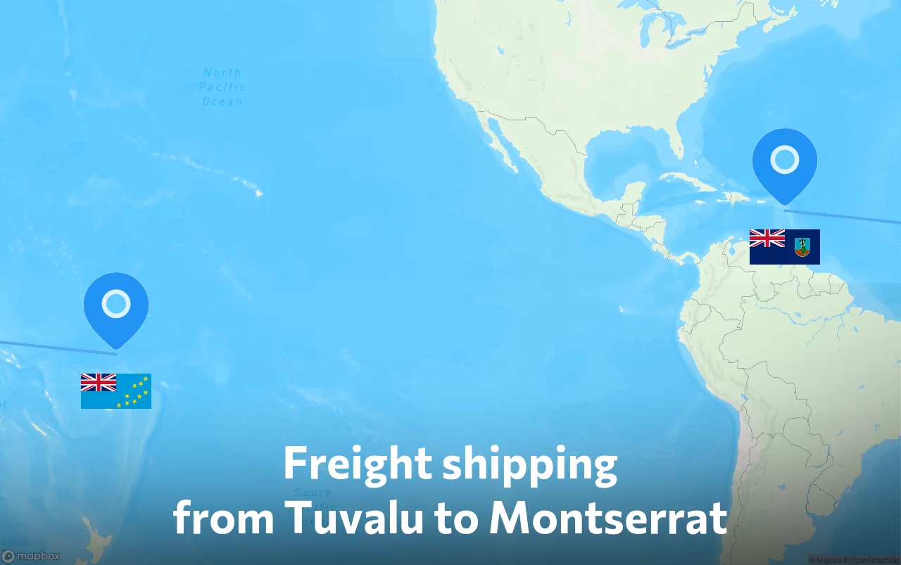 Shipping route from Tuvalu to Montserrat