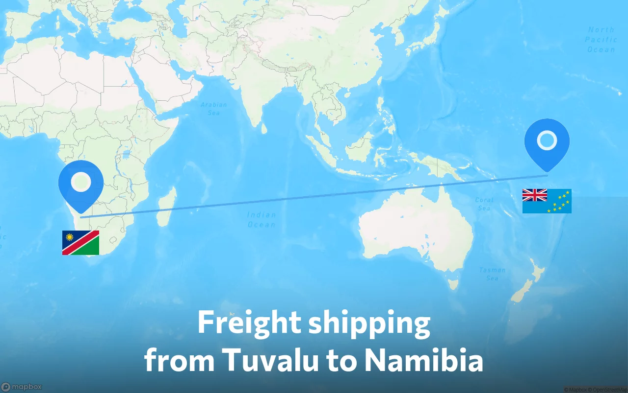 Shipping route from Tuvalu to Namibia