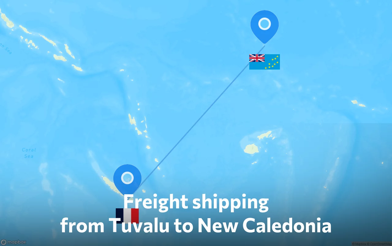 Shipping route from Tuvalu to New Caledonia
