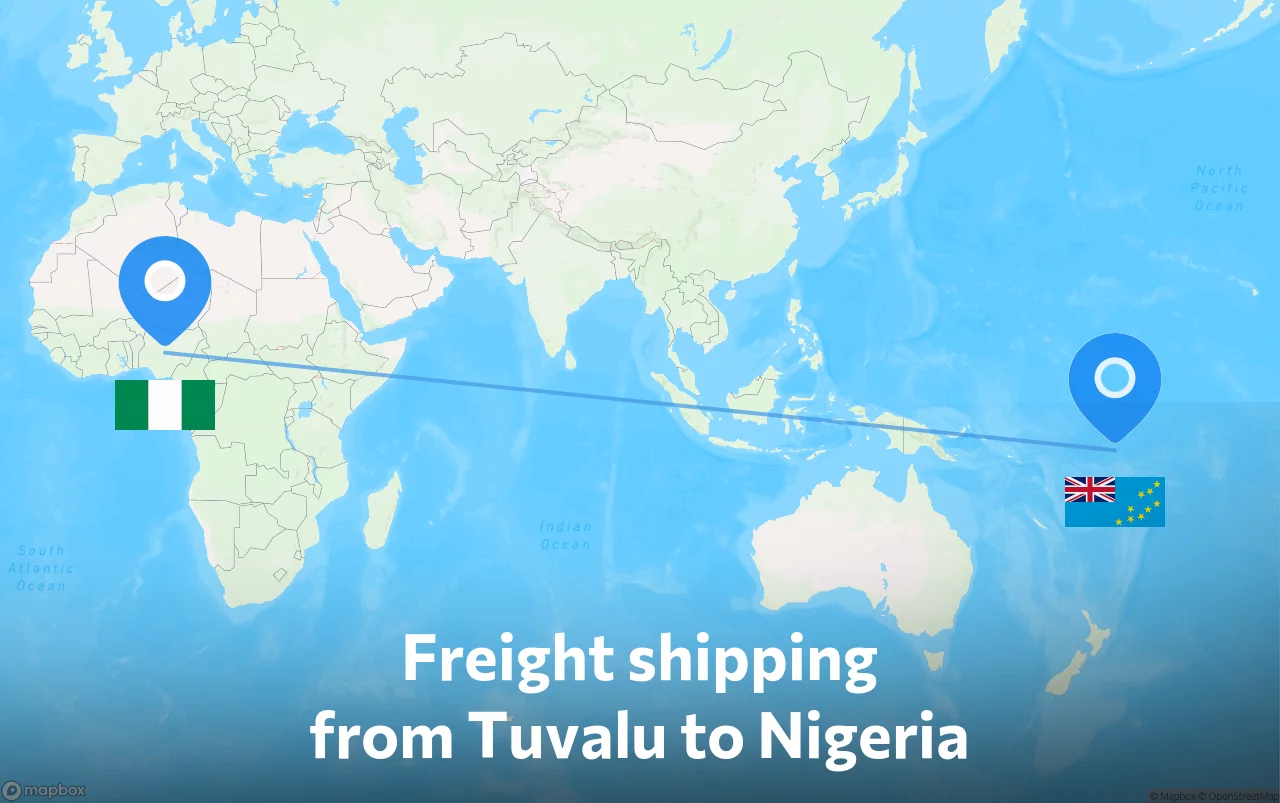 Shipping route from Tuvalu to Nigeria