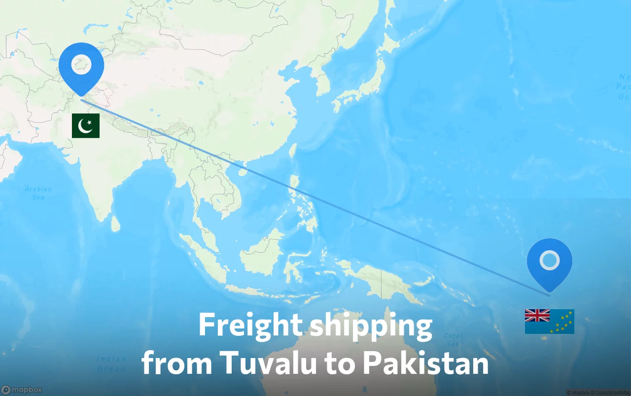 Shipping route from Tuvalu to Pakistan