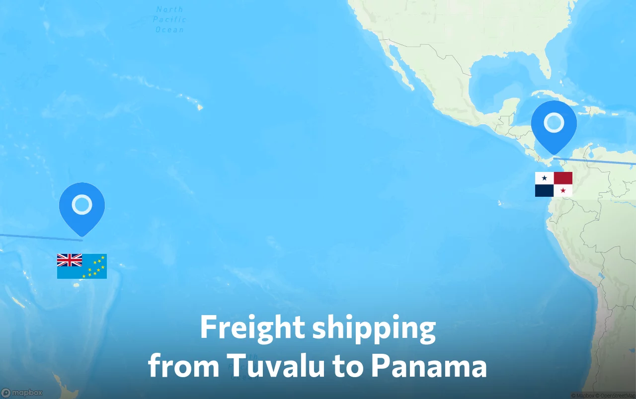 Shipping route from Tuvalu to Panama