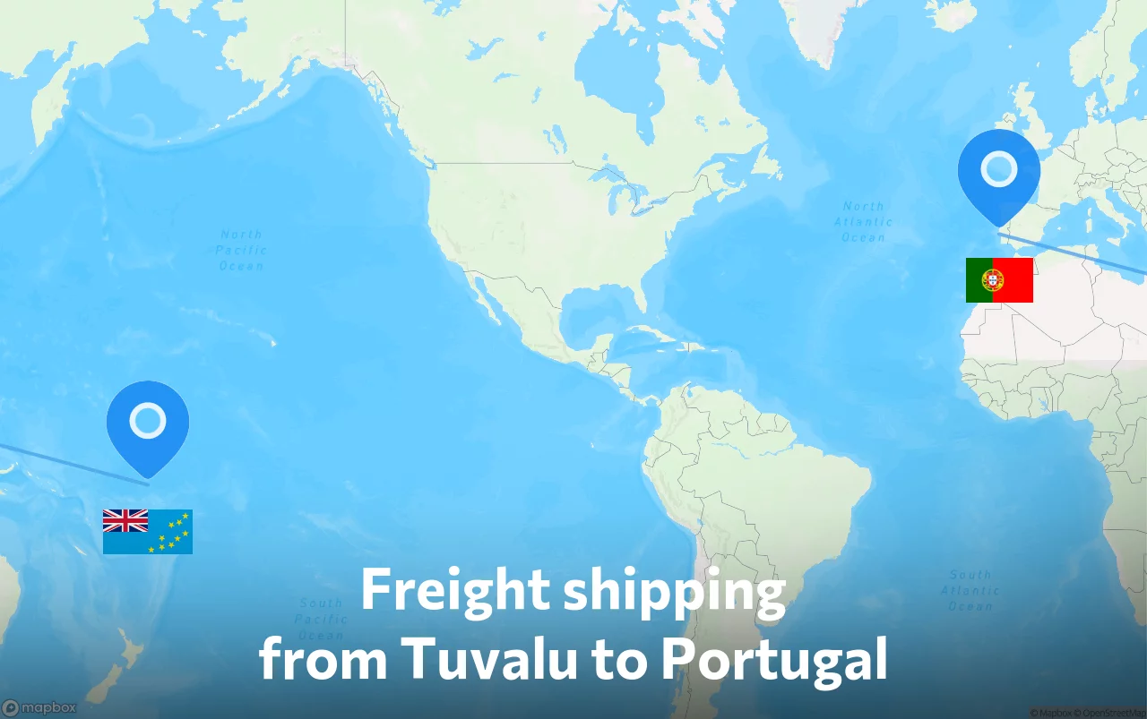 Shipping route from Tuvalu to Portugal