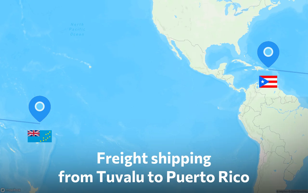 Shipping route from Tuvalu to Puerto Rico