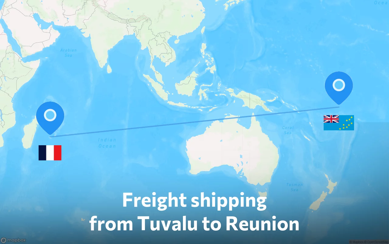 Shipping route from Tuvalu to Reunion
