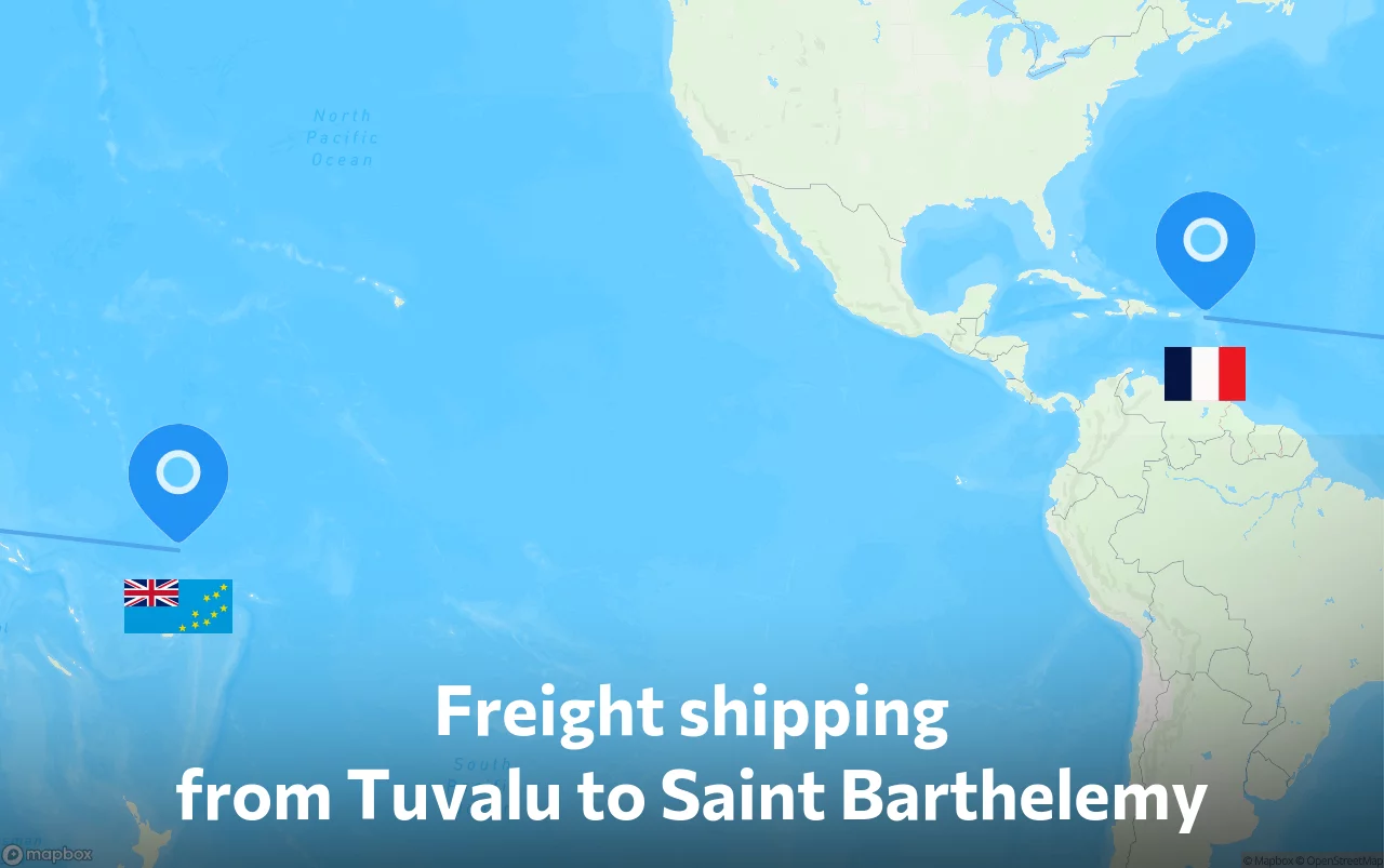 Shipping route from Tuvalu to Saint Barthelemy