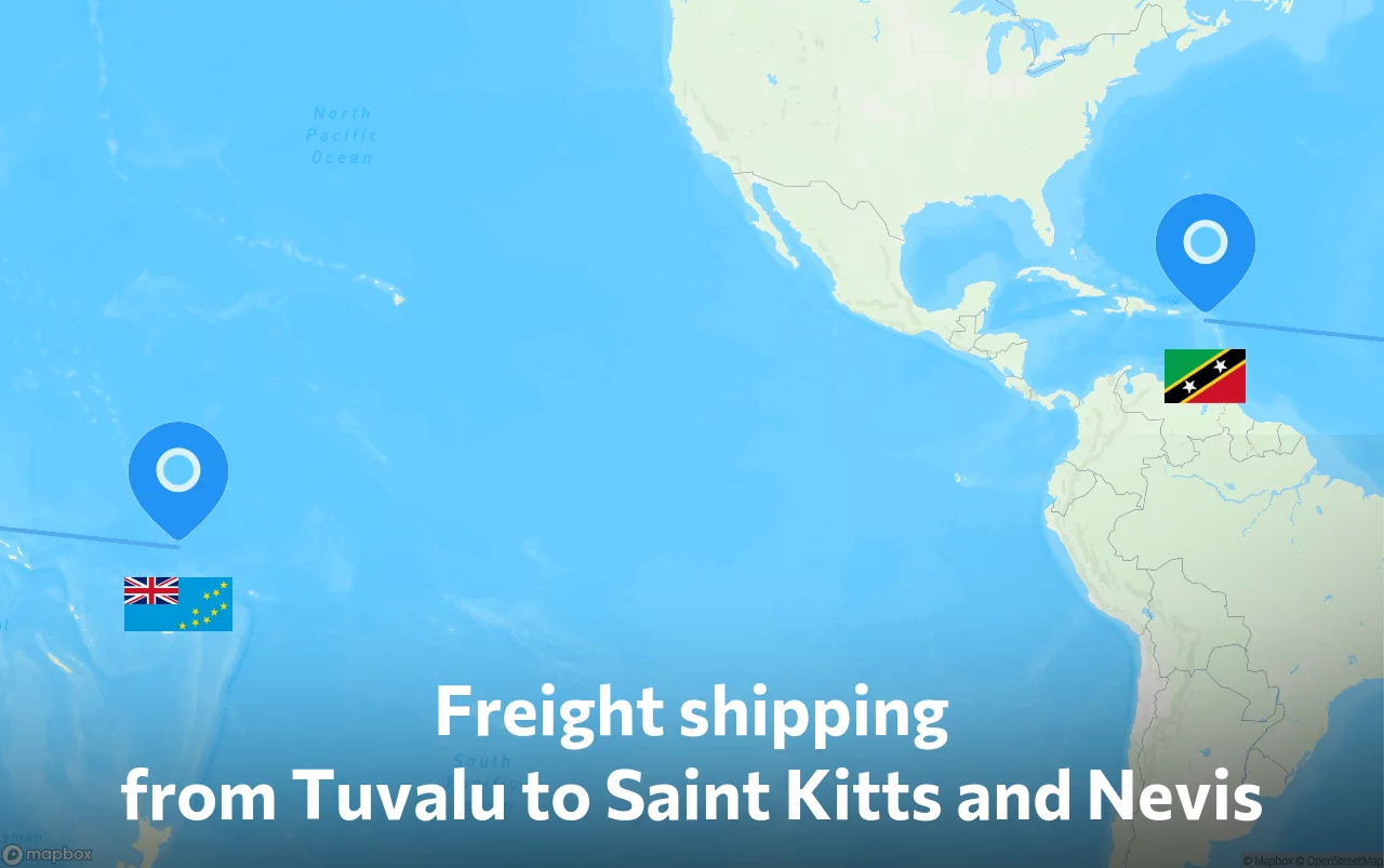 Shipping route from Tuvalu to Saint Kitts and Nevis