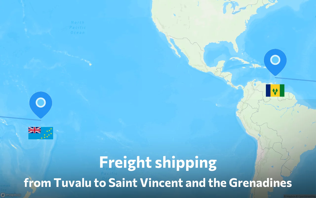 Shipping route from Tuvalu to Saint Vincent and the Grenadines