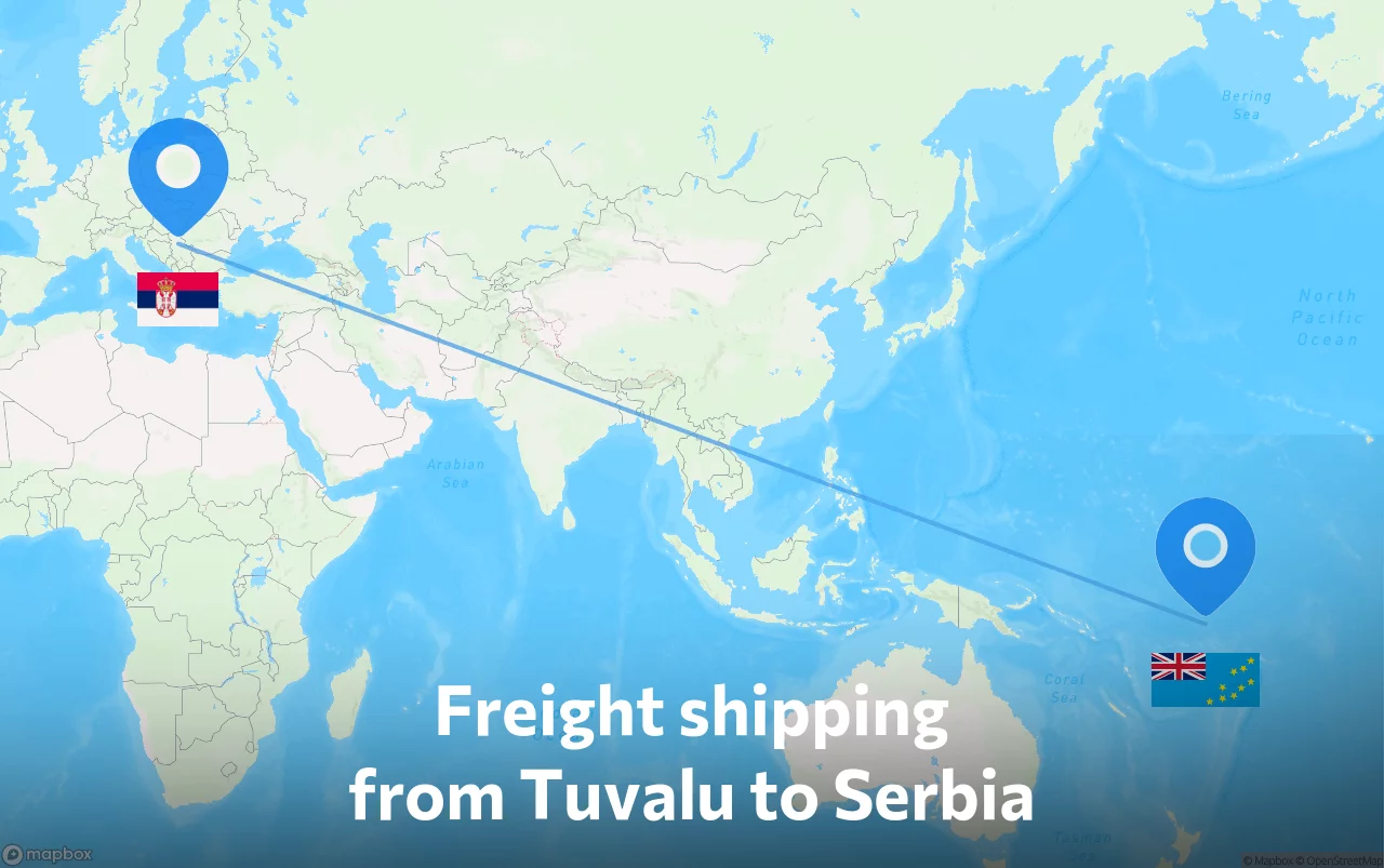 Shipping route from Tuvalu to Serbia