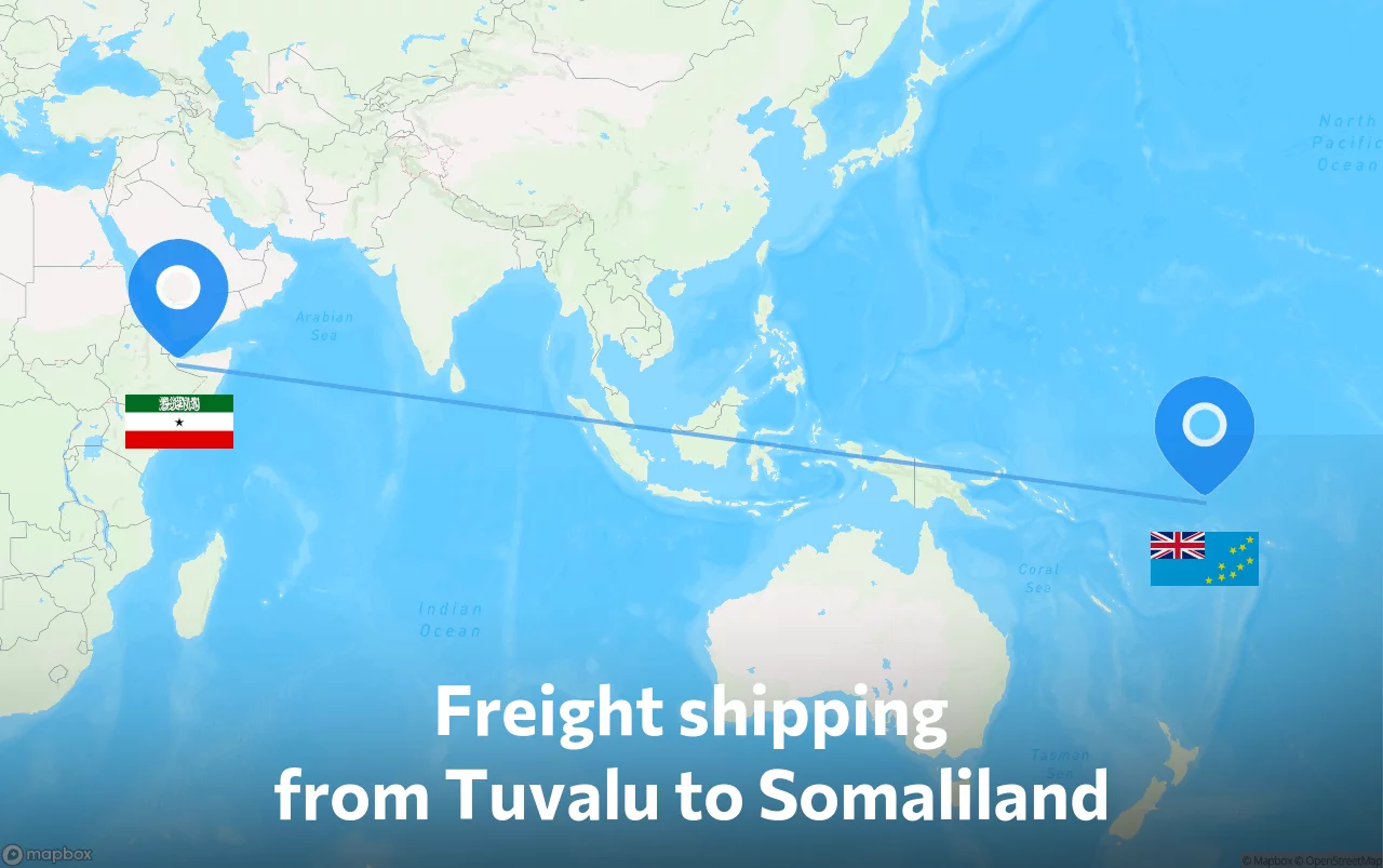 Shipping route from Tuvalu to Somaliland