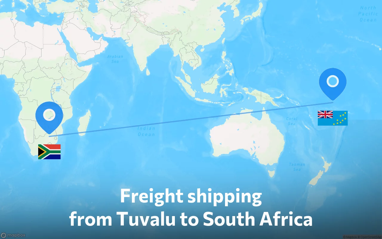 Shipping route from Tuvalu to South Africa