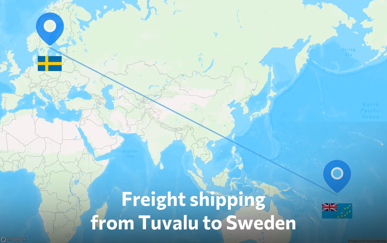 Shipping route from Tuvalu to Sweden