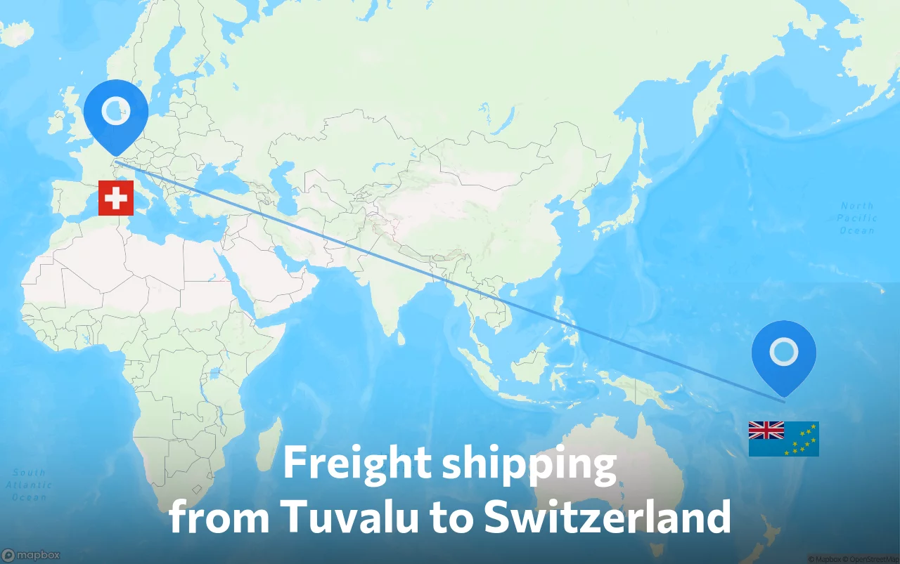 Shipping route from Tuvalu to Switzerland