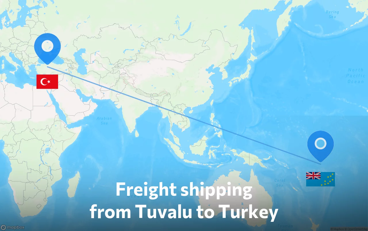 Shipping route from Tuvalu to Turkey