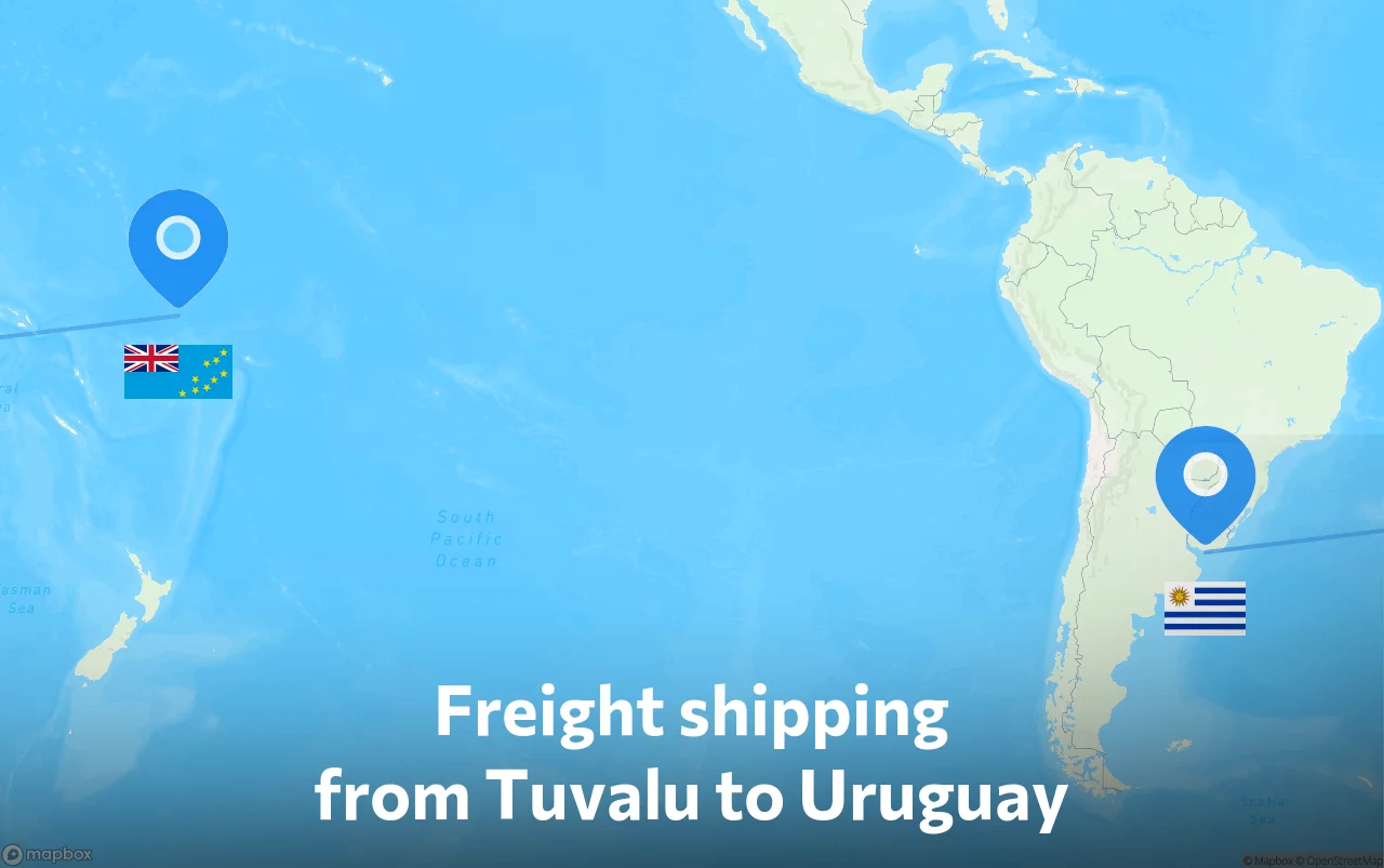 Shipping route from Tuvalu to Uruguay