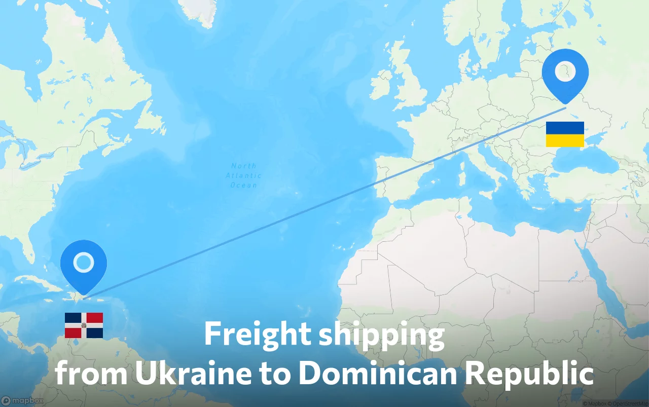 Shipping route from Ukraine to Dominican Republic
