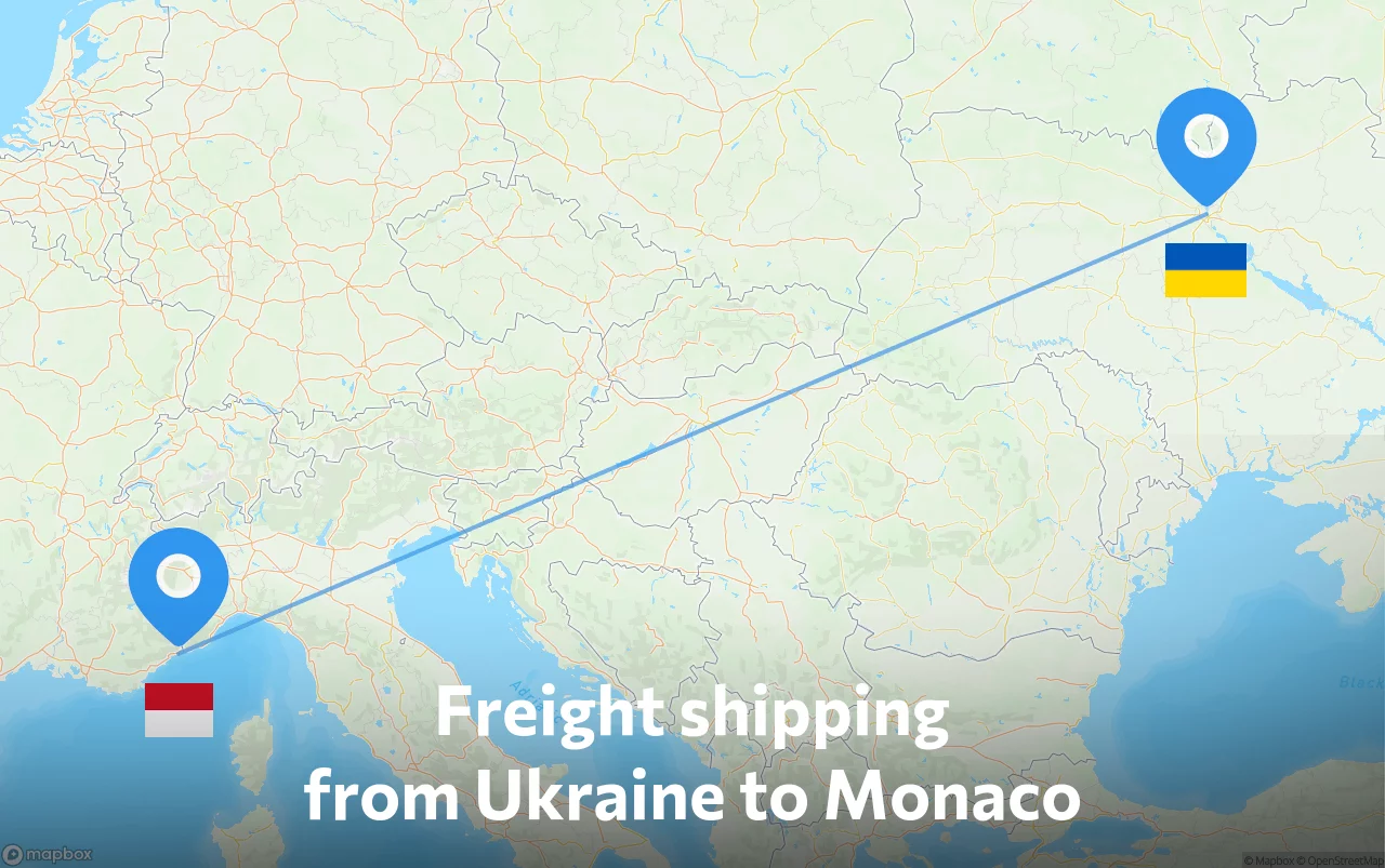 Shipping route from Ukraine to Monaco