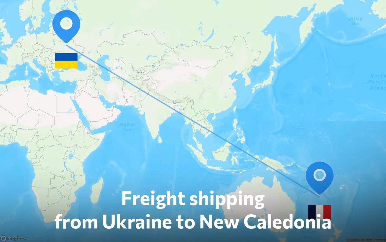 Shipping route from Ukraine to New Caledonia