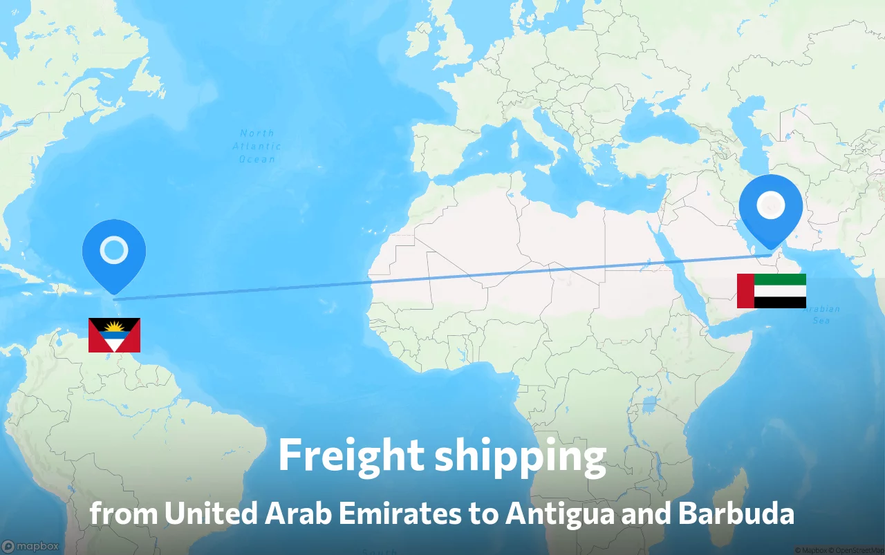 Shipping route from United Arab Emirates to Antigua and Barbuda