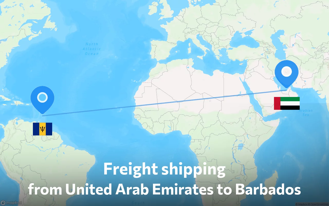 Shipping route from United Arab Emirates to Barbados
