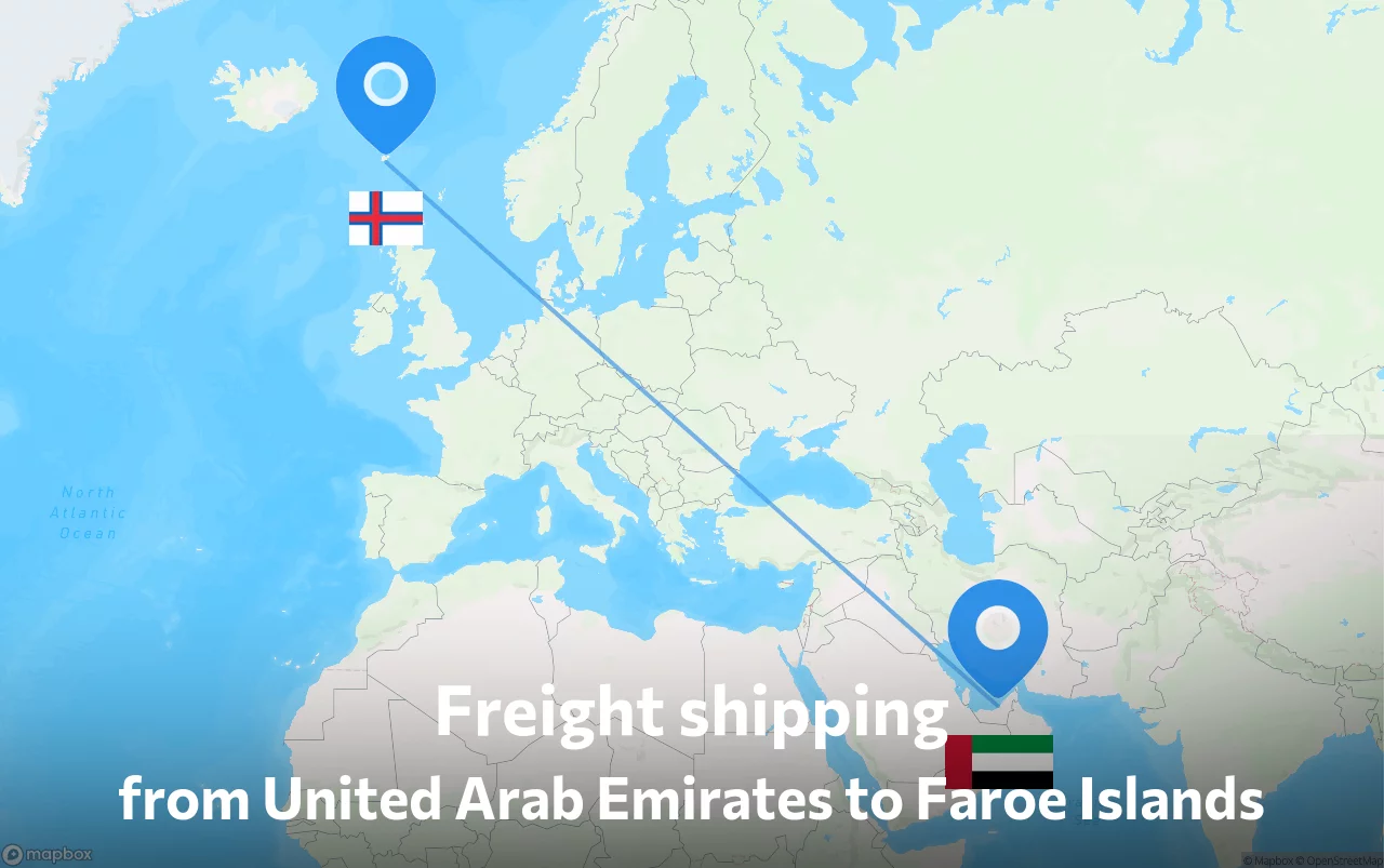 Shipping route from United Arab Emirates to Faroe Islands