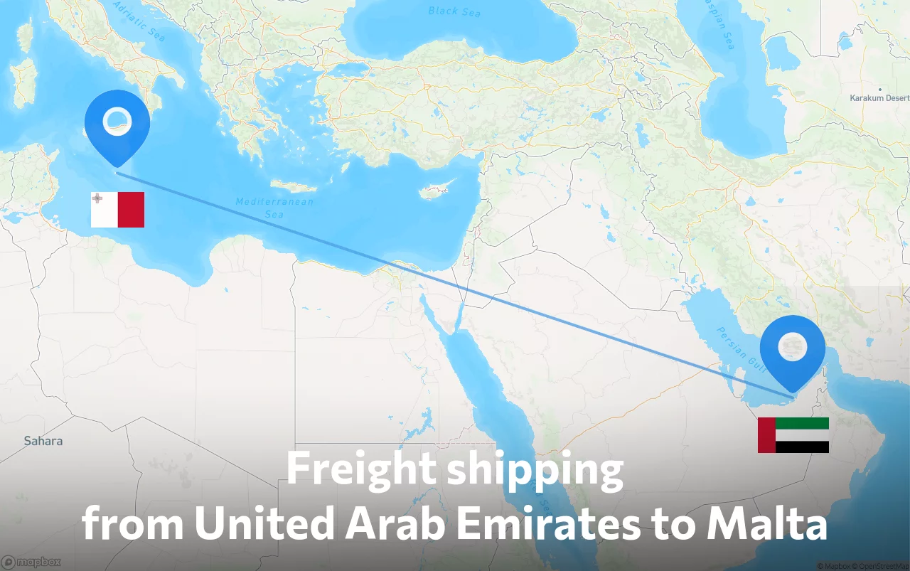 Shipping route from United Arab Emirates to Malta