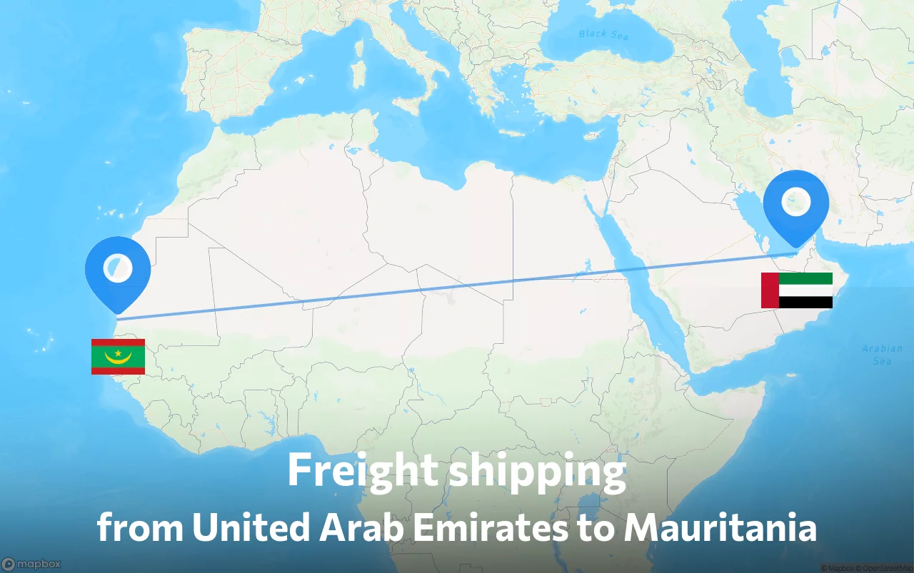 Shipping route from United Arab Emirates to Mauritania