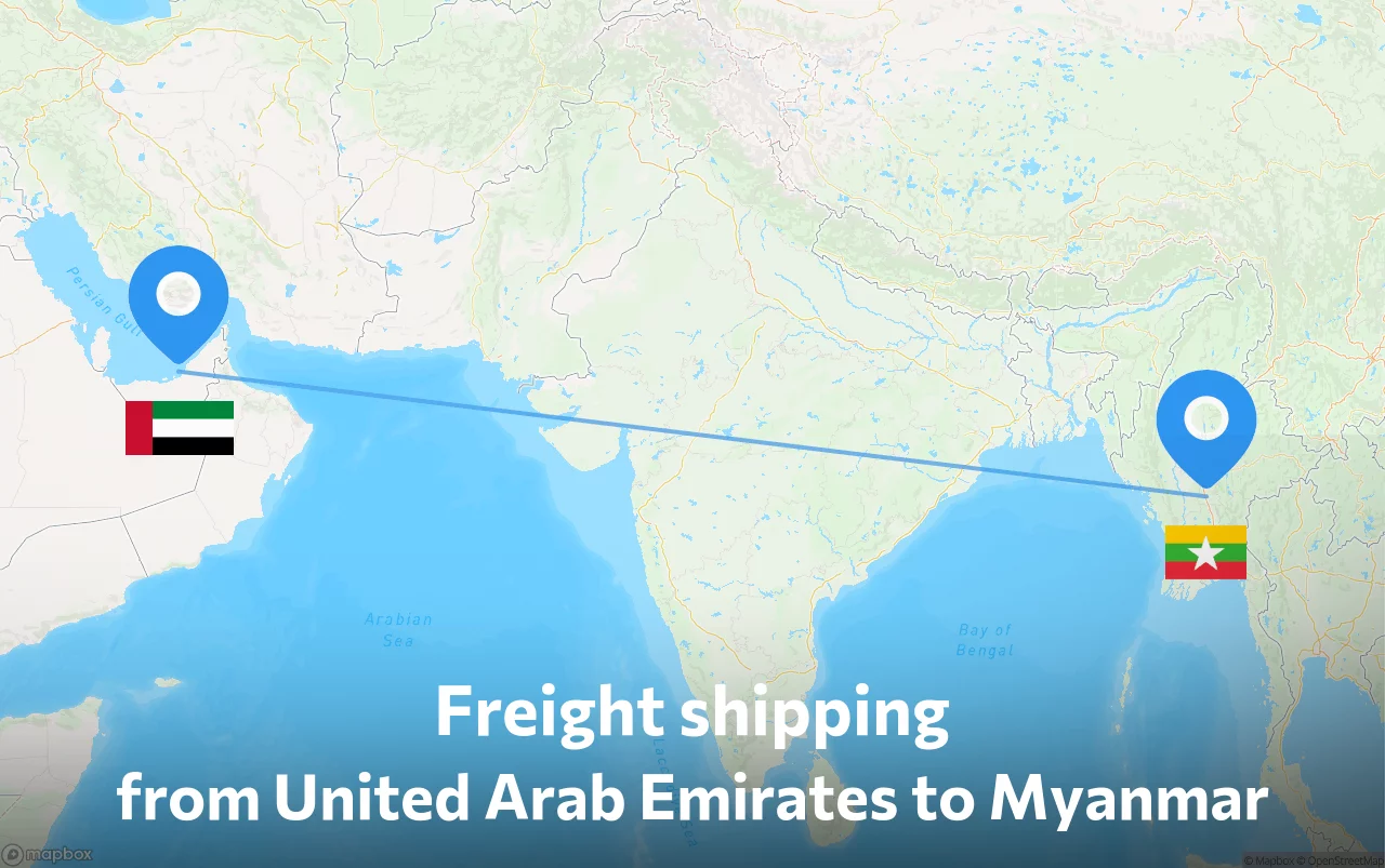 Shipping route from United Arab Emirates to Myanmar