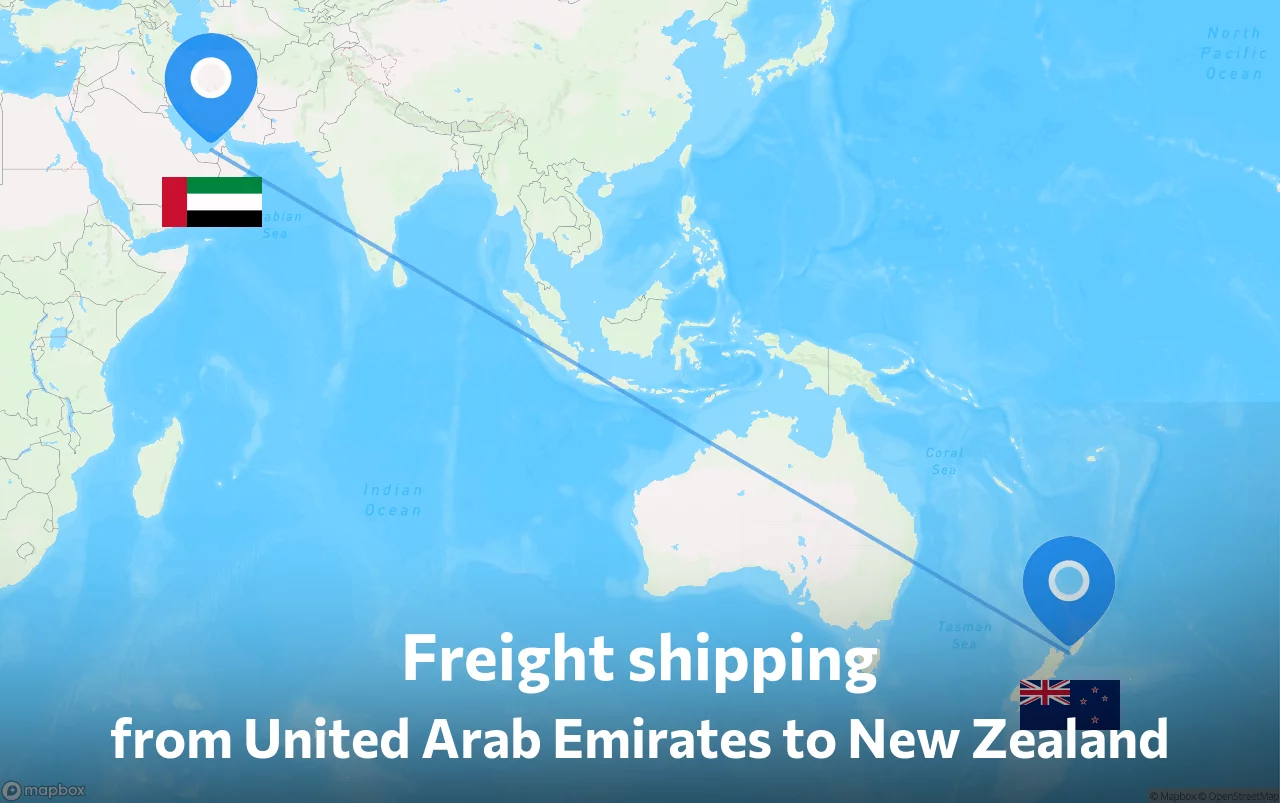 Shipping route from United Arab Emirates to New Zealand