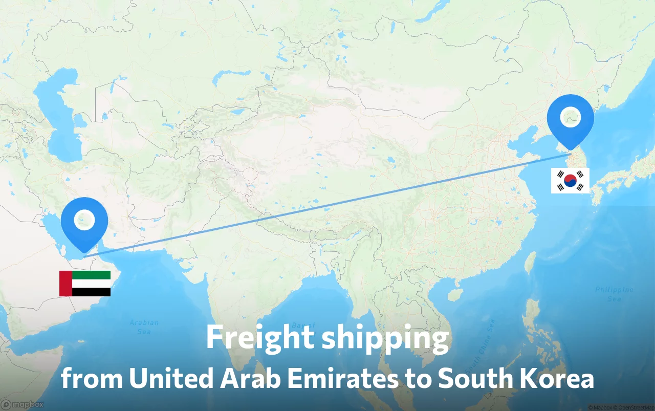 Shipping route from United Arab Emirates to South Korea