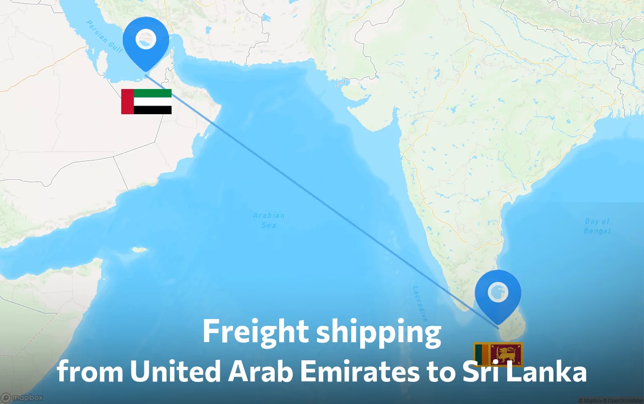 Shipping route from United Arab Emirates to Sri Lanka