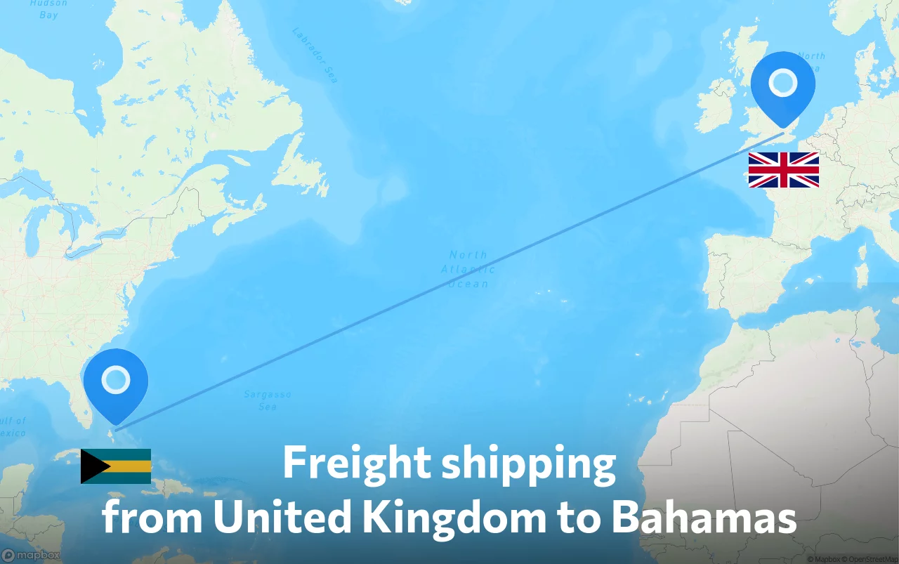Shipping route from United Kingdom to Bahamas