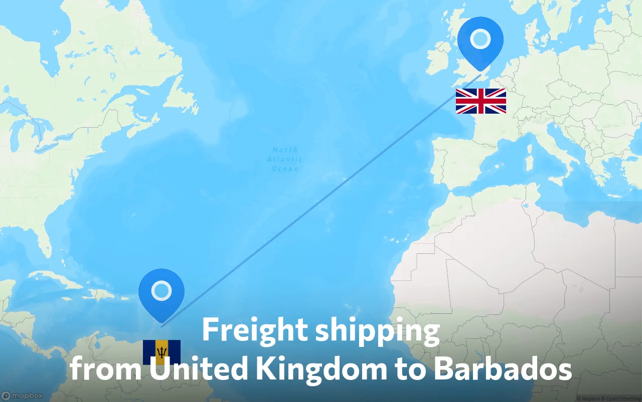 Shipping route from United Kingdom to Barbados