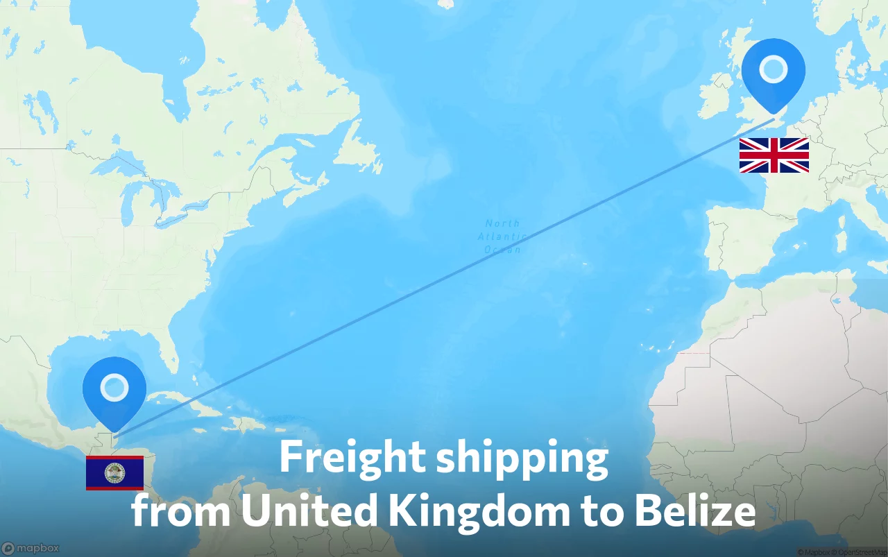 Shipping route from United Kingdom to Belize