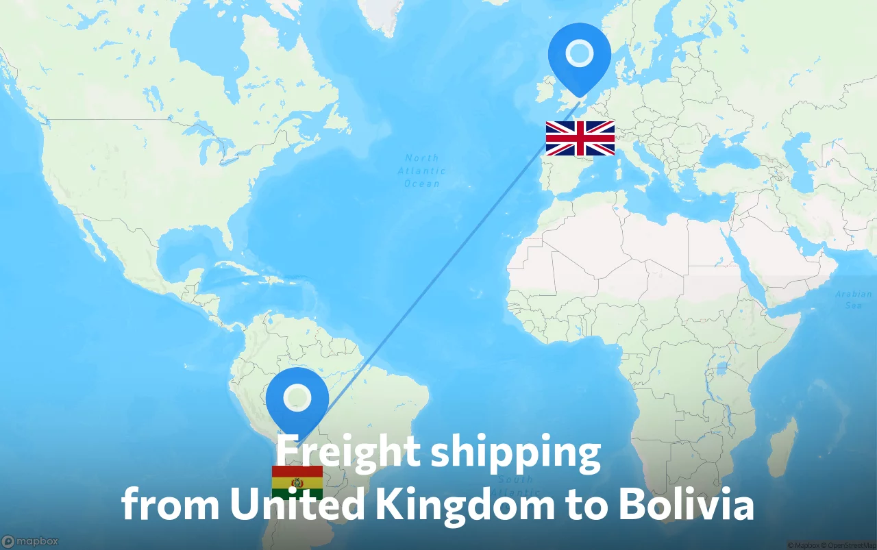 Shipping route from United Kingdom to Bolivia