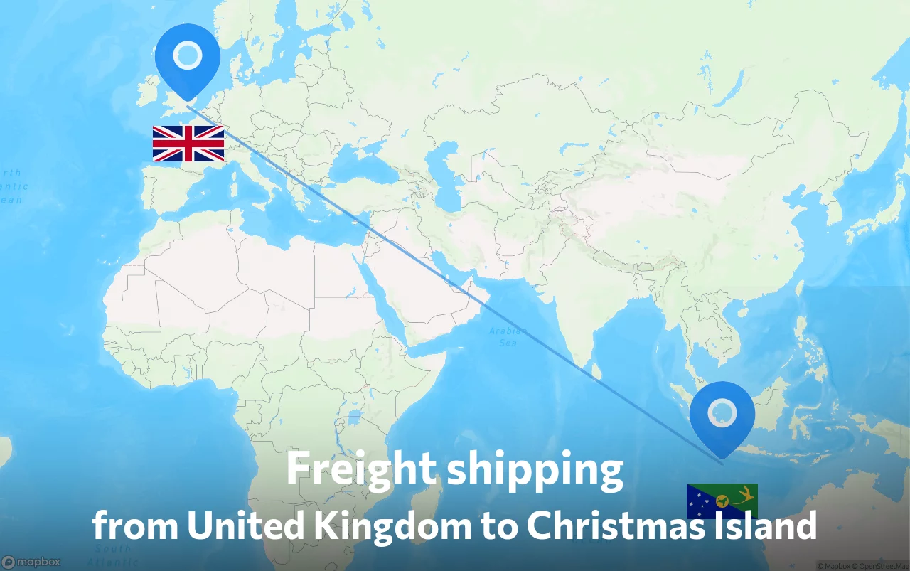 Shipping route from United Kingdom to Christmas Island