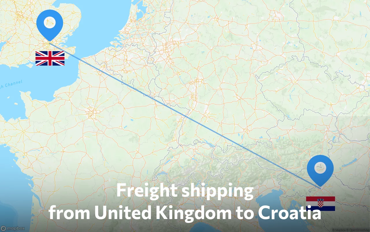 Shipping route from United Kingdom to Croatia