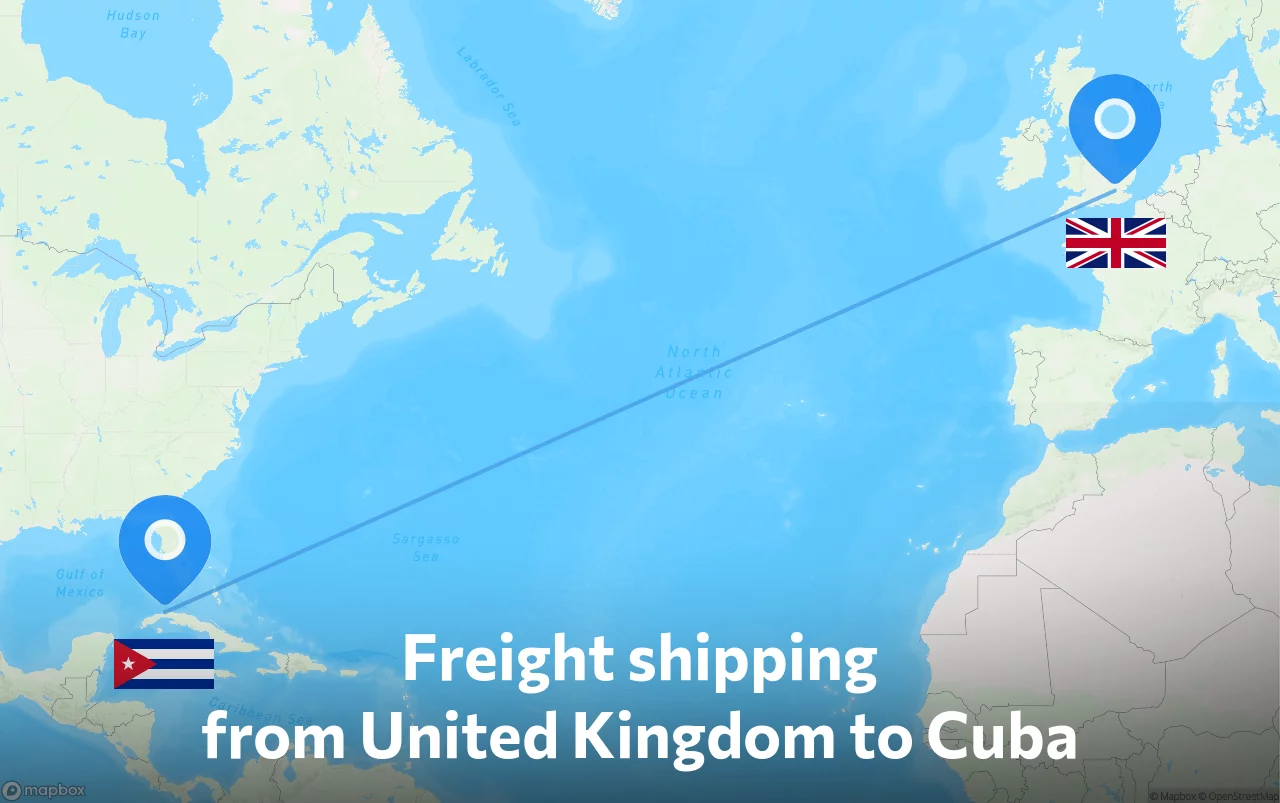 Shipping route from United Kingdom to Cuba