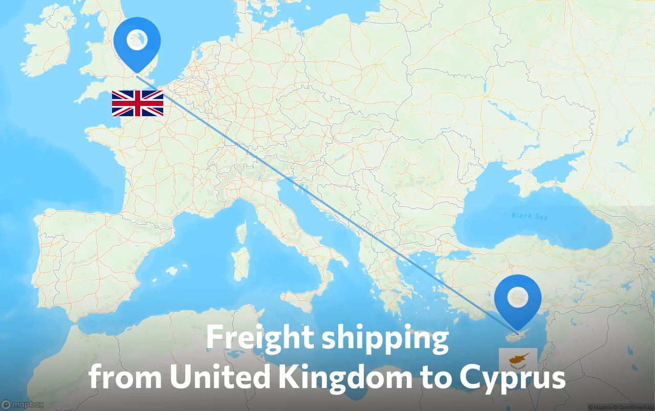 Shipping route from United Kingdom to Cyprus