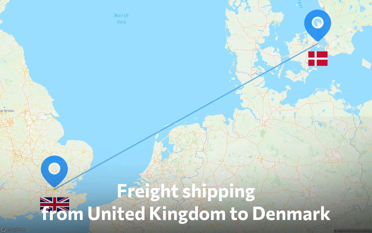 Shipping route from United Kingdom to Denmark