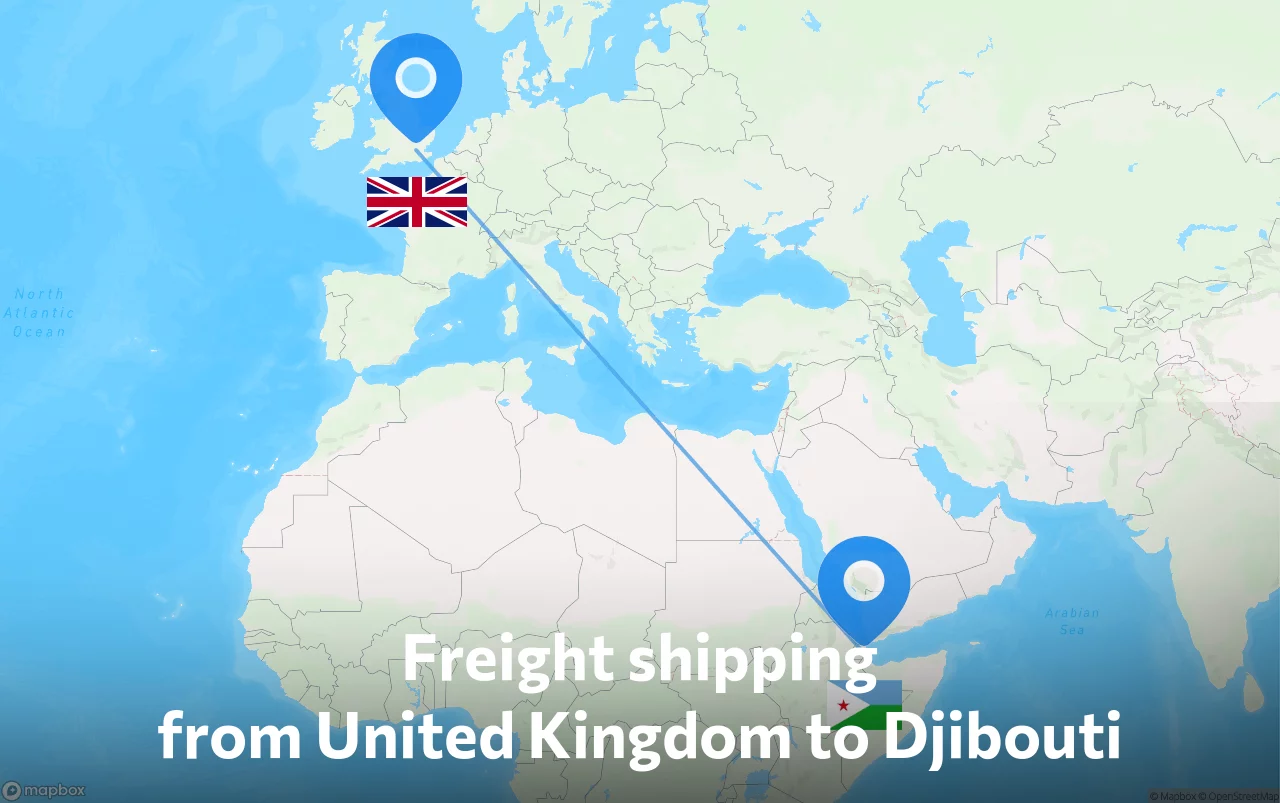 Shipping route from United Kingdom to Djibouti