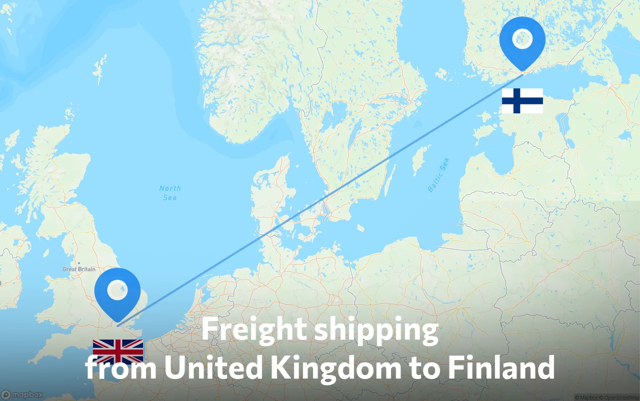 Shipping route from United Kingdom to Finland