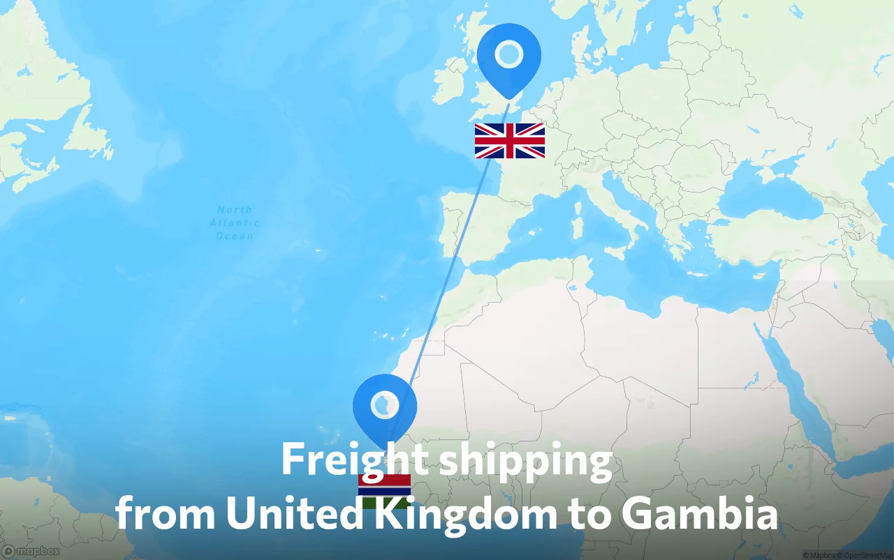 Shipping route from United Kingdom to Gambia