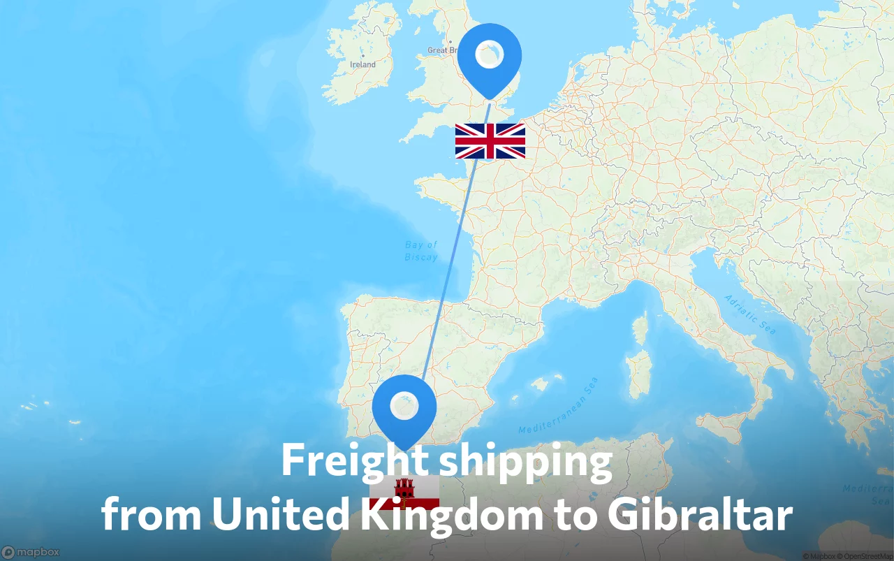 Shipping route from United Kingdom to Gibraltar