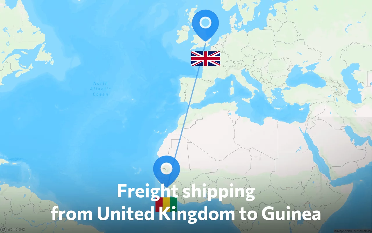 Shipping route from United Kingdom to Guinea