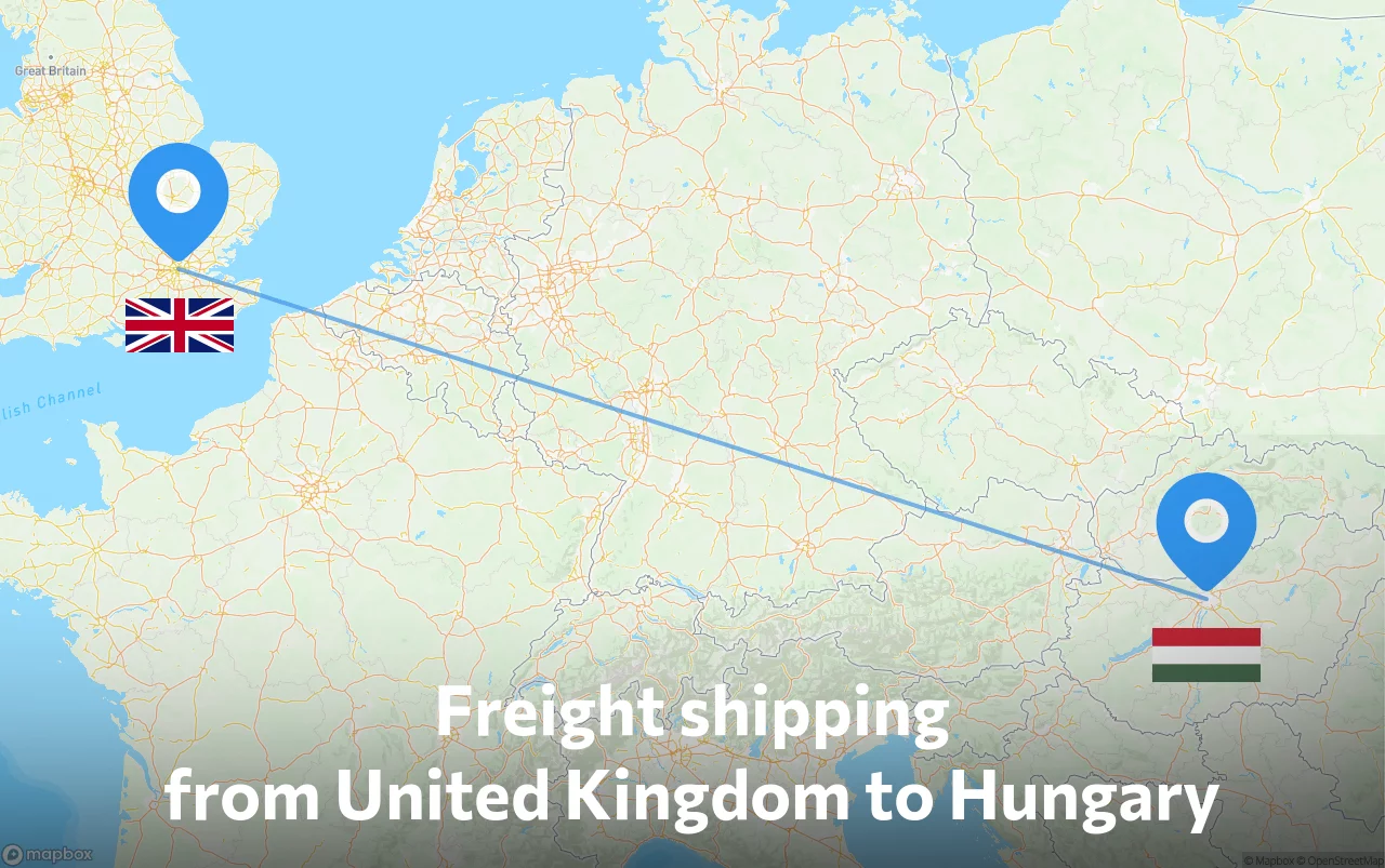 Shipping route from United Kingdom to Hungary